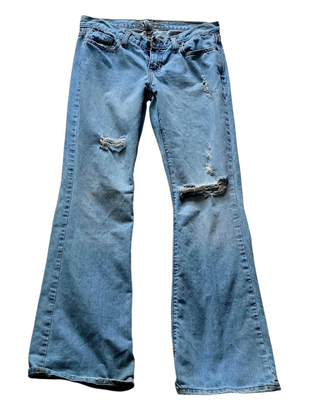 Vintage Women's Abercrombie & Fitch Light Blue Distressed Wide-Leg Jeans 4S